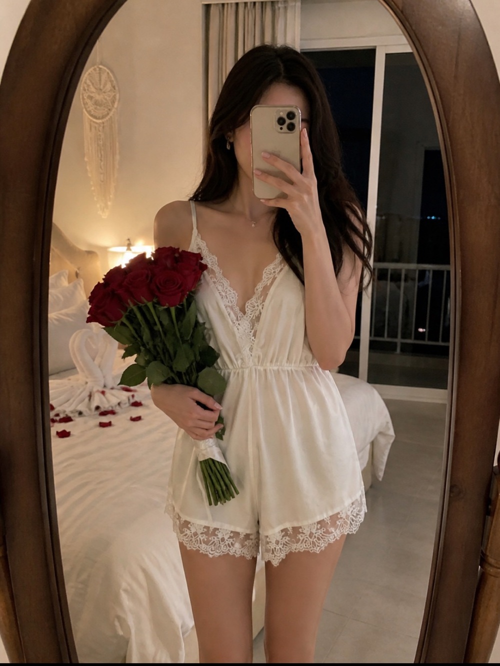 Cider Size XS Lace Trim V-Neck Off White Cream Honeymoon Coquette Teddy Romper